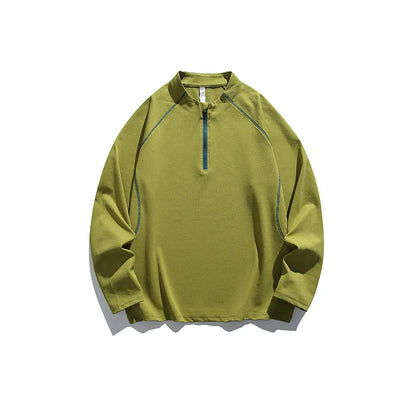 Unisex Quick-Dry UV-Protective Long-Sleeve Sports T-shirt with Half-Zip & Color Blocking Design Loose Fit for Outdoor Activities