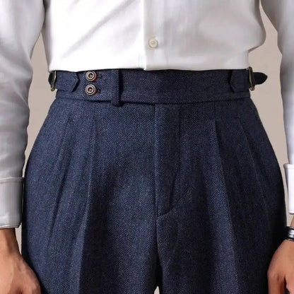 Autumn Herringbone Dress Pants For Men Naples Men's Wool Blend High Waist Social Casual Versatile Long Pants Office Trousers Men