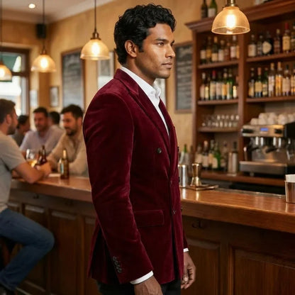 Velvet Blazer for Man 1 Piece Double Breasted Peak Lapel Men Suit Jacket Male Fashion Slim Fit for Dinner Party XS-5XL