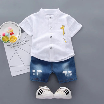 0-5Years New Baby Boy Girl Summer Clothes Suits Toddler Cartoon Giraffe Shirt Shorts 2pcs/sets Children Clothing Tracksuits Set