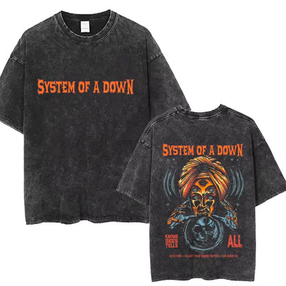 System of A Down Toxicity Album Graphic Washed T-shirts Men Women Rock Oversized T Shirt Male Vintage Alternative Metal T-shirts