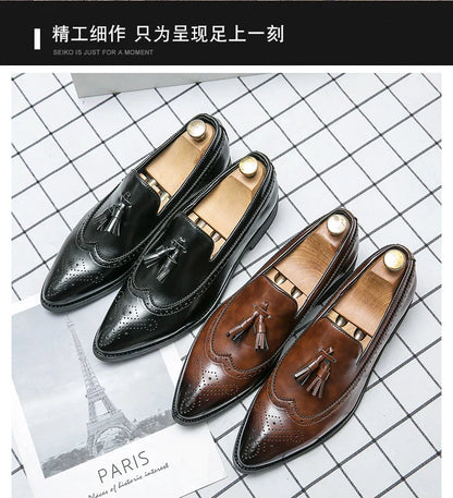 Dress Shoes Men Tassel Formal Leather Shoes Male Classic Social Casual Business Brogue Shoes Wedding Party Leather Loafers Male