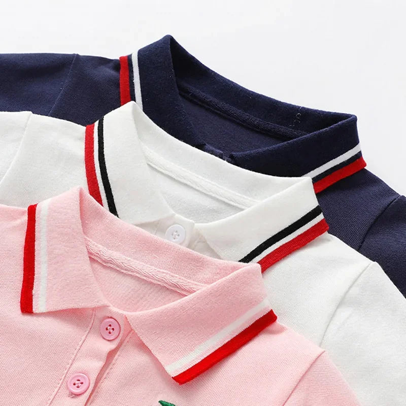 Girls Summer Dress New Children's Polo Pleated Dress Short Sleeve College Style Dresses WT26