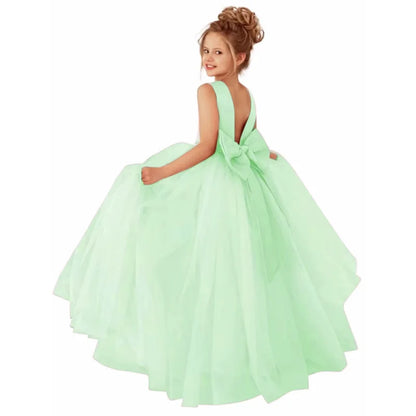 Customized Flower Girls Dress Dusty Pink Pearls Belt With Bow For Wedding Birthday Banquet Prom Ball Holy Communion Gowns