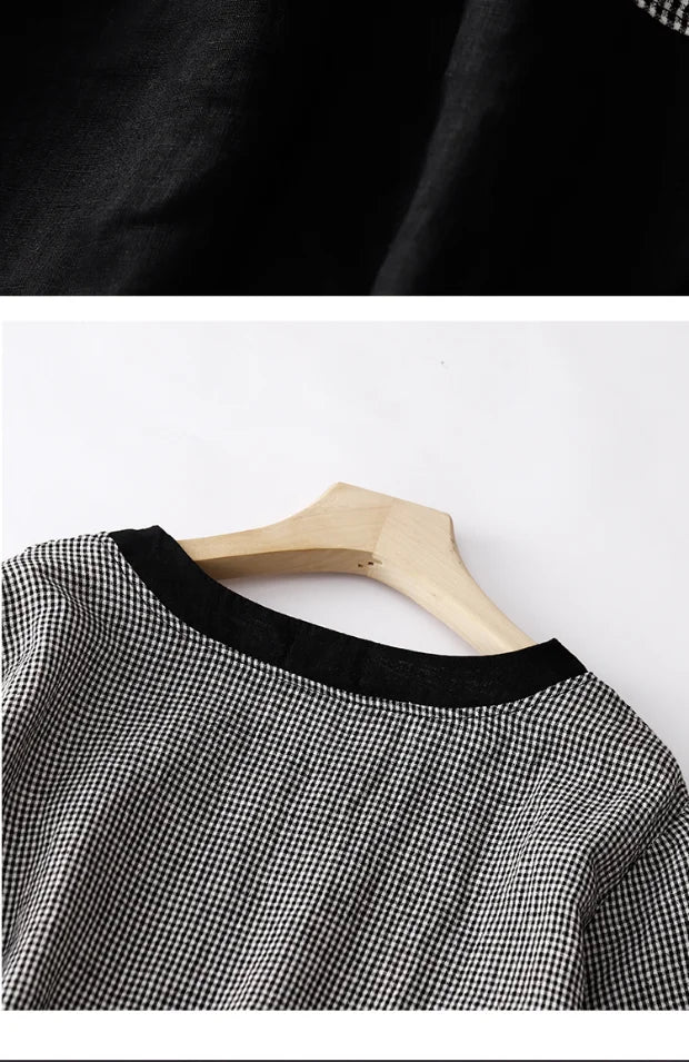 Summer Casual Loose Women's Plaid Linen Dr Design Sense Color Blo Mid-Length Slimming A-Line Skirt Korean Sle Commute