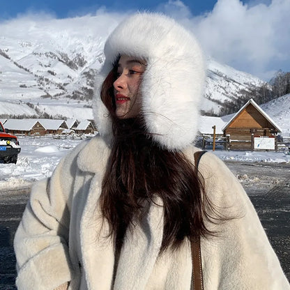 Korean Ins Imitation Mink Plush Hat Winter Women Ear Protection Bomber Hats Fashion Warm Fluffy Faux Fur Ski Beanies Y2k Gift