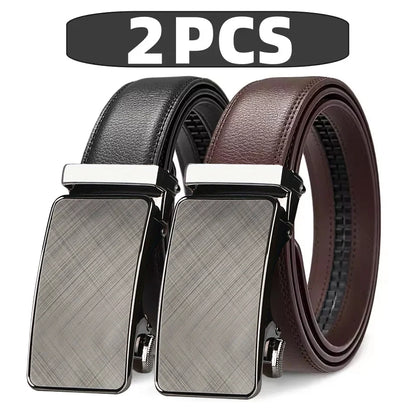 Men's Genuine Leather Belt Adjustable Automatic Buckle Belt Black/Brown Ratchet Belt High-Quality Business Casual Belt for Men
