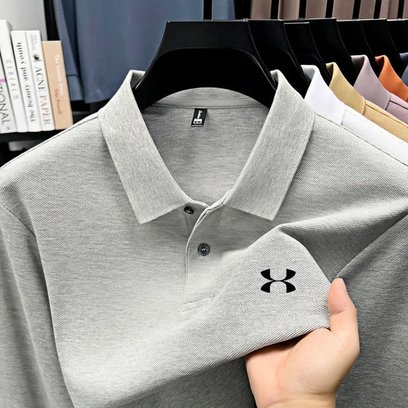 Men's brand polo shirt letter printed long sleeved top spring new 100% cotton casual sports breathable lapel fashionable T-shirt