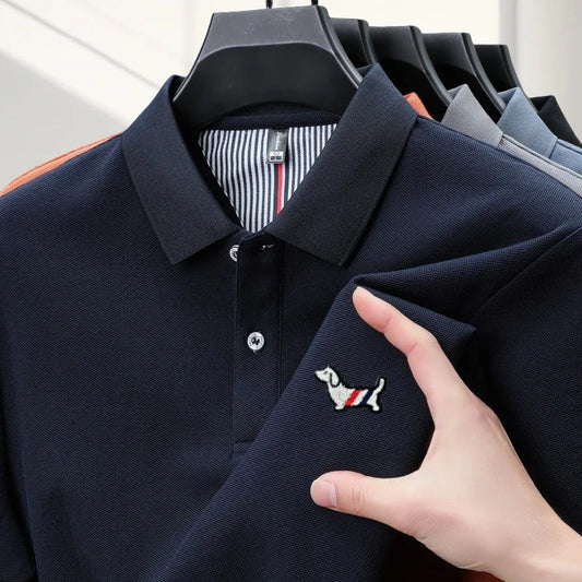 100% pure cotton men's classic dog polo shirt, business casual, sweat absorbing, breathable, daily use, short sleeved T-shirt