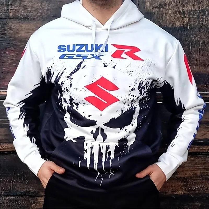 men's casual hoodie, 3D printed long-sleeved top for outdoor motorcycle and bicycle enthusiasts, autumn and winter