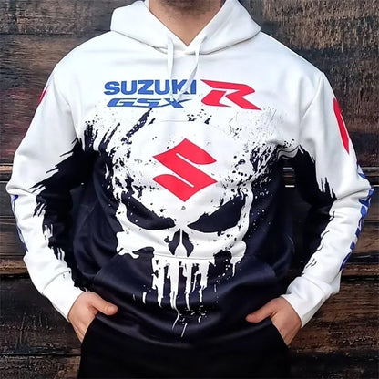 men's casual hoodie, 3D printed long-sleeved top for outdoor motorcycle and bicycle enthusiasts, autumn and winter