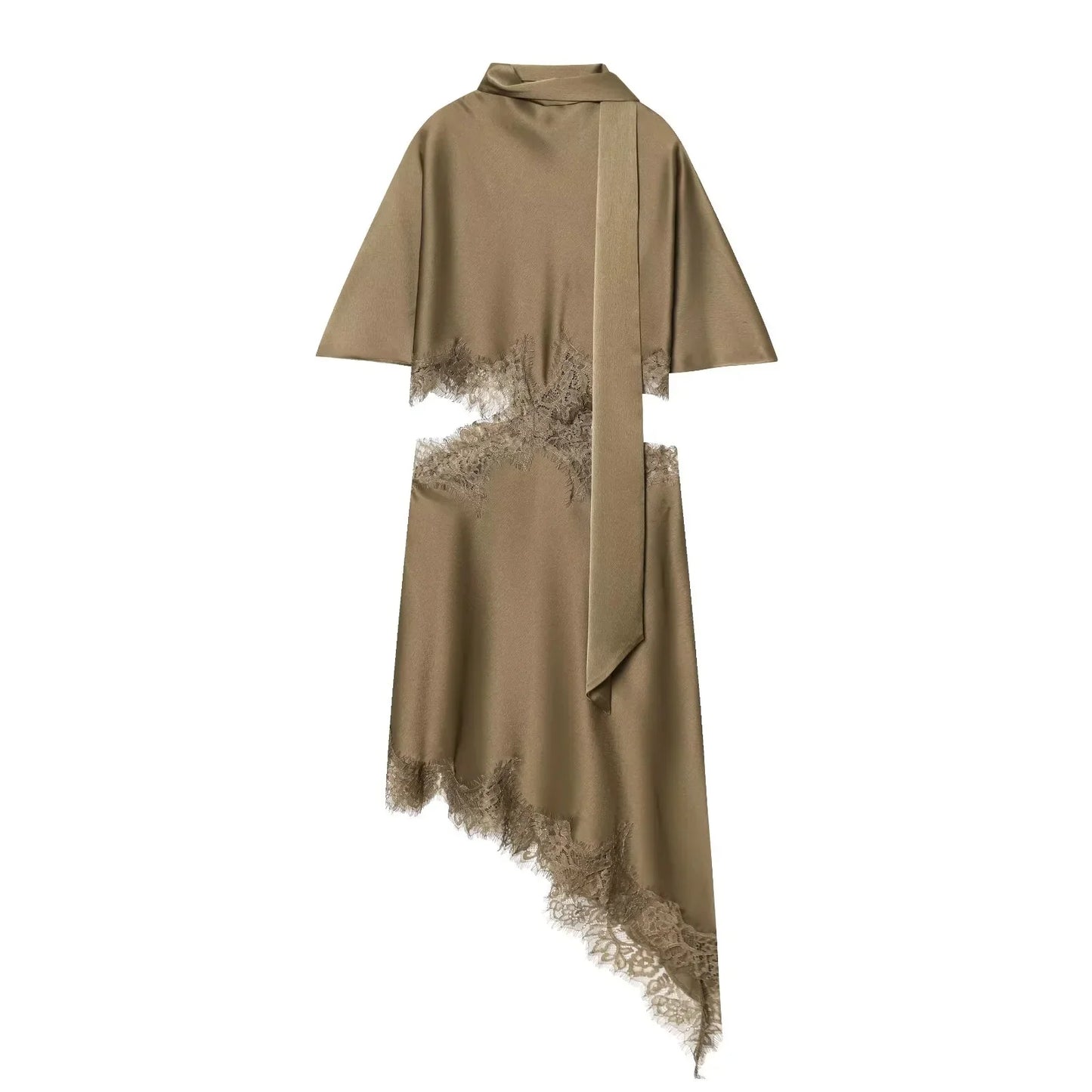 Elegant Sexy Chic Women Mini Dress Asymmetrical Scarf Collar Dress Fashion 2026 Spring Summer Holiday Night Out Dress
