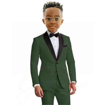Hot Sale Boy's Solid Suit Set 2 Pieces Jacket Pants Formal Shawl Lapel Kids Tuxedo For Birthday Party School Performance Wear