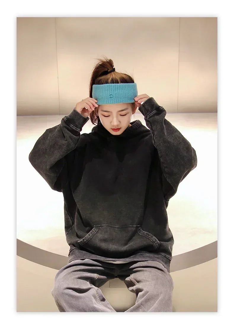 Y2K Washed Hoodies Vintage Cotton Women Men Skull Cross Print Hooded Sweatshirts Oversize Hip Hop Male Pullover Winter Clothes