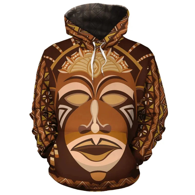 African Ethnic Tribes Unique Graphic Hoodie For Men Ethnic Printed Clothing Hooded Coat Loose Harajuku Street Vintage Hoodies