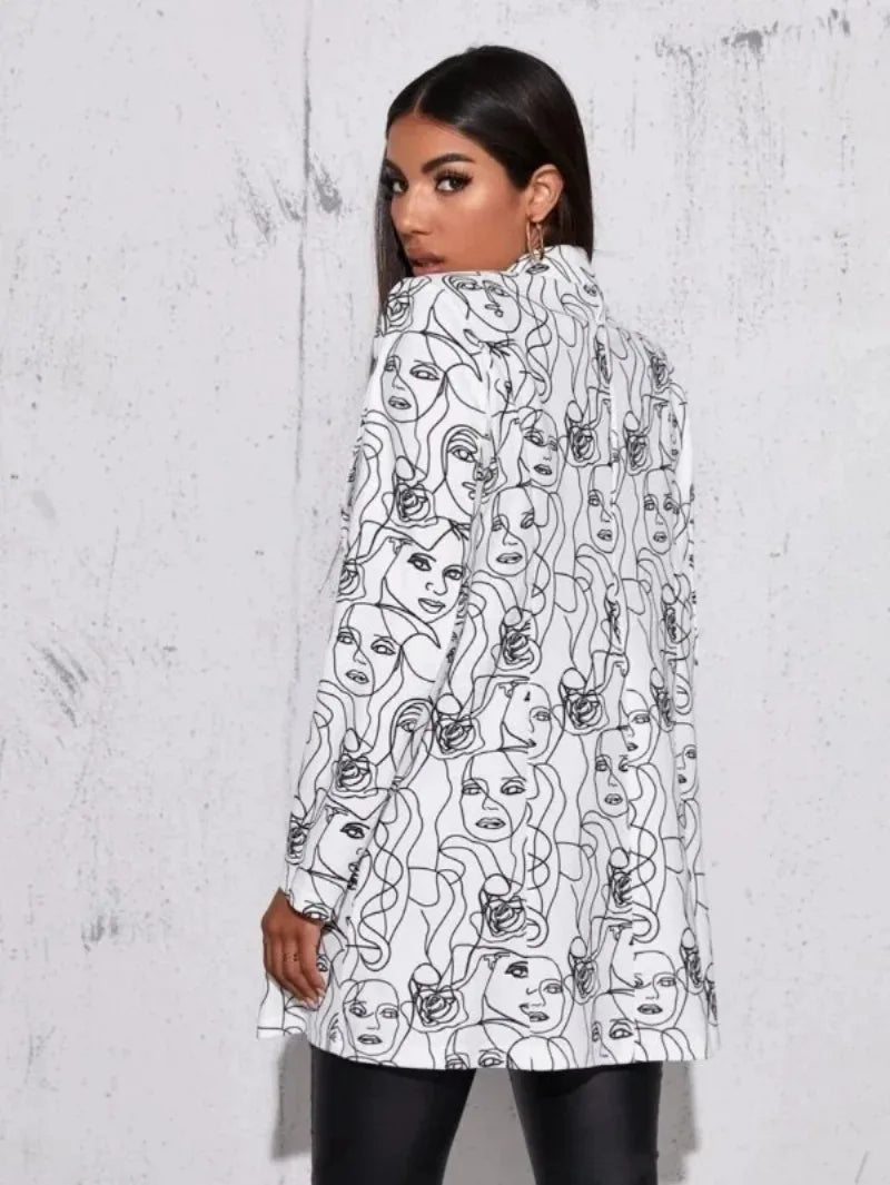 Elegant and Youth Blazer Spring Fashion Vintage Irregular Print Casual Woman Clothing High Street Lapel Blazer Woman Outerwears