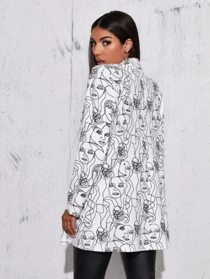 Elegant and Youth Blazer Spring Fashion Vintage Irregular Print Casual Woman Clothing High Street Lapel Blazer Woman Outerwears
