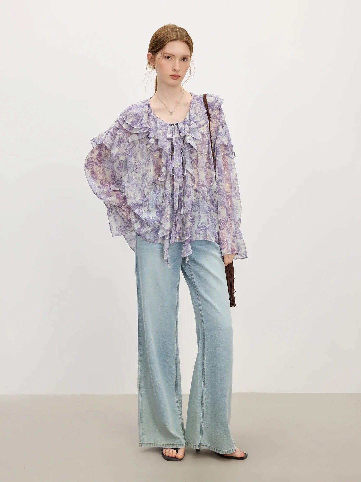 French Rose Ruffle Collar Shirt Women 2025 Summer New Commuter Long-sleeved Top 25FS12769