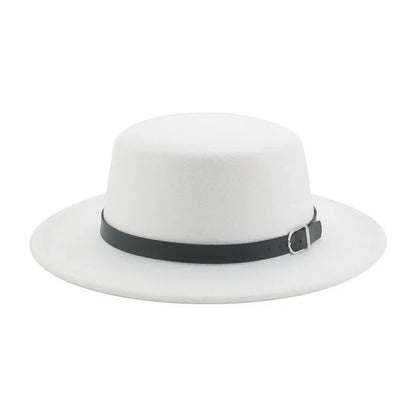 Felted Men Hats Solid Flat Top Belt Band Classic Simple Fedora Hats Khaki Camel Black White Red Casual Formal Dress Winter Hats