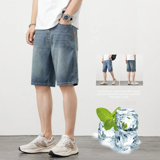 Breathable Summer Ultrathin Men's Denim Shorts Lyocell Fabric Loose Casual Jeans Vintage Korean Fashion Male Short Pants