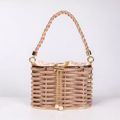 Handbag Shoulder Glitter Pearl Wedding Party Clutch Purse Diamonds Shiny Beading Evening Bag Crossbody Rhinestone Luxury Woman