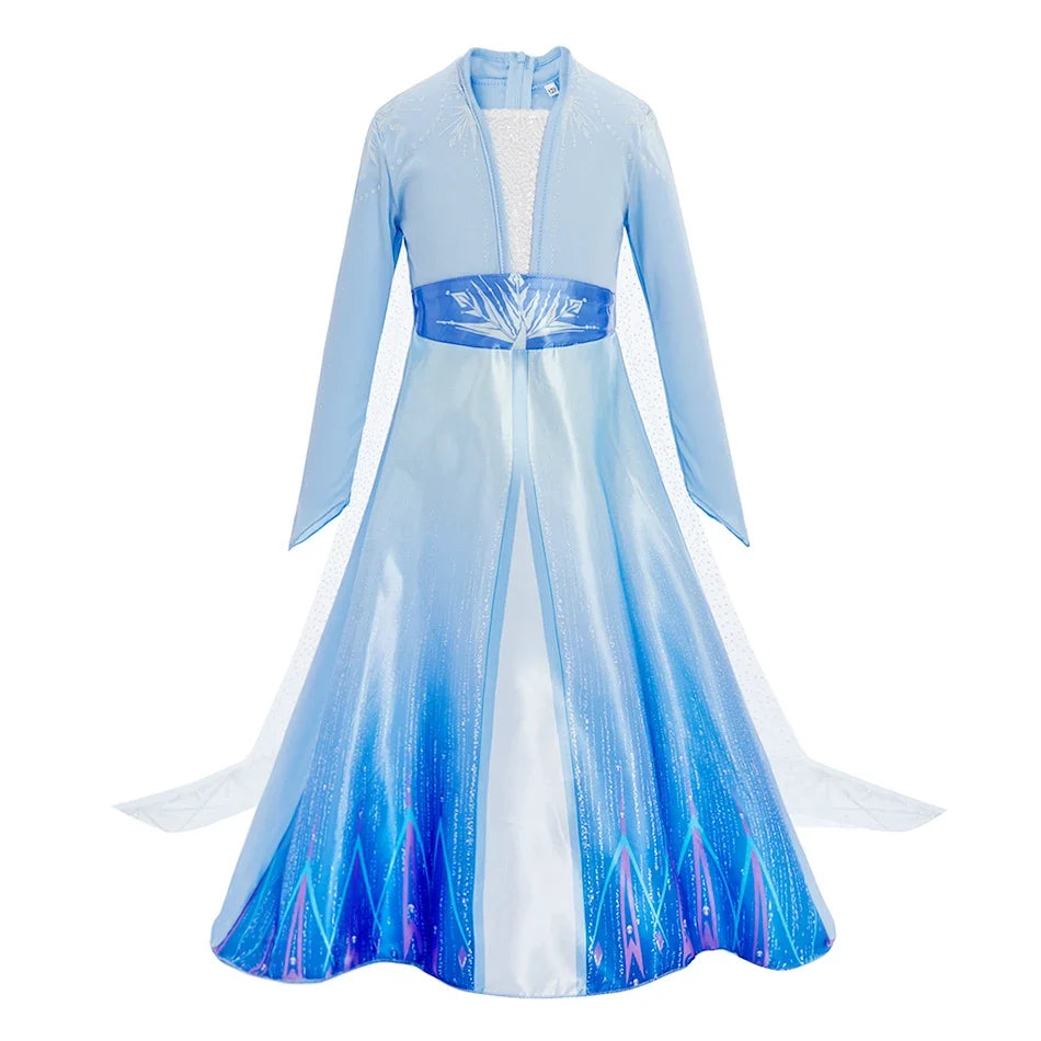 Children Carnival Blue Sequins Elsa Cosplay Dress Girls Elegant Blue Princess Costume Kids Halloween Birthday Party Clothes