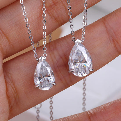 1-4CT Water Drop Moissanite Pendant Necklace Women 925 Sterling Silver Round/Sharp Claw Lab Diamond Pendant Neck Chain