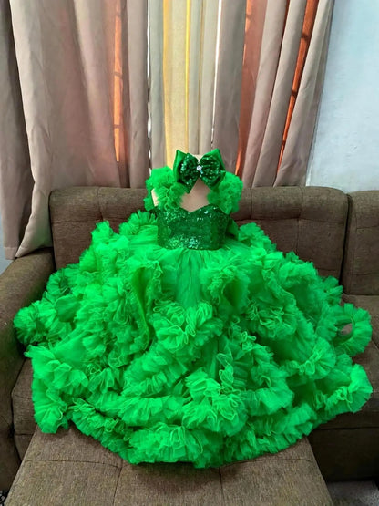 Luxury Ball Gown Girls Birthday Party Gowns Ruffles Sequined Flower Girl Dress For Wedding Customized Princess Child Prom Dress