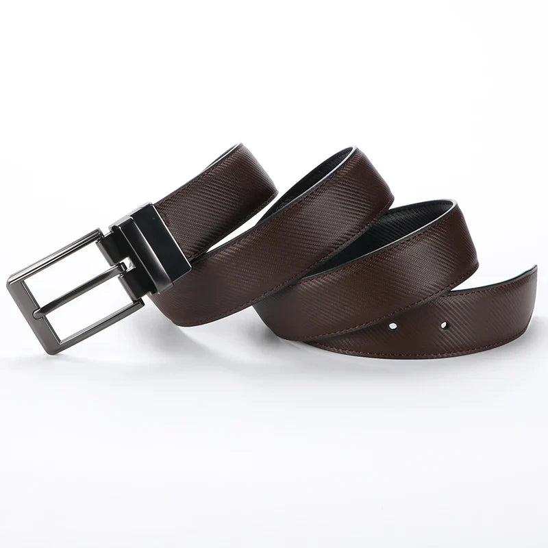 1pcs Men's Leather Reversible Belt, Rotate Black Buckle