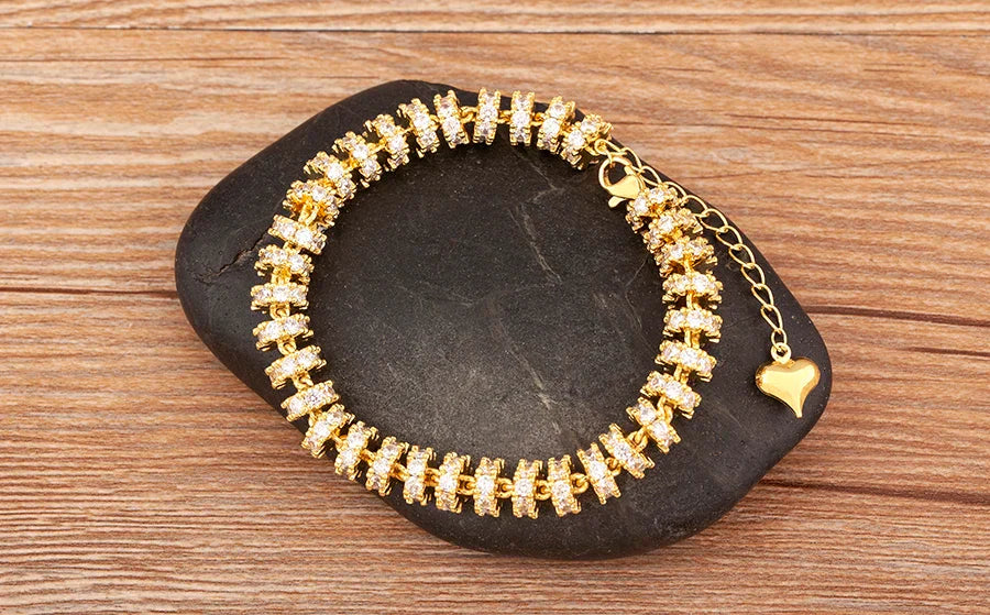 Fashion Gold Plated Chain Bead Bracelet for Women Colorful Crystal Zircon Heart Shape Charm Wedding Party Jewelry Gifts