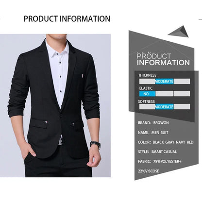 2026 New Spring Autumn Men Suit Jacket Mens Korean Slim Fit Solid Color Smart Casual Work Clothing Men's Suits Blazers