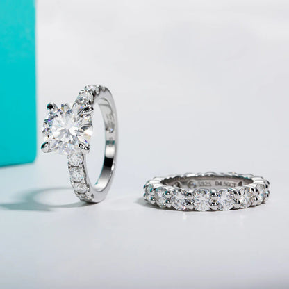 3.5ct Main Stone D Color Moissanite Diamond Engagement Eternity Band 925 Sterling Silver Rings Set For Women