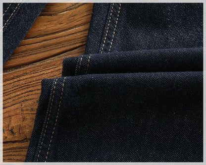 Anti-fading solid color general wash primary color denim jeans men's dark American casual loose straight cone pants