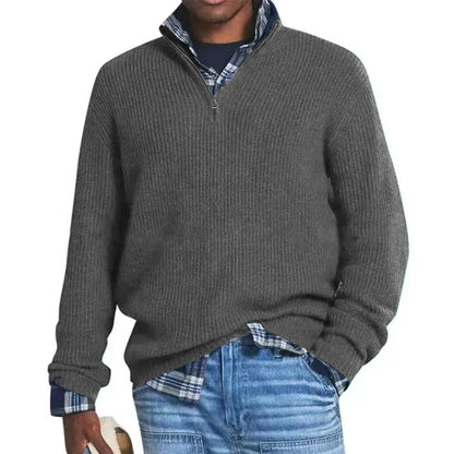 Men's Wool Blend Knit Sweater Casual Long Sleeve Zipper Collar Pullover Sweaters Winter Outdoor Warm Stripes Pullover Jumper