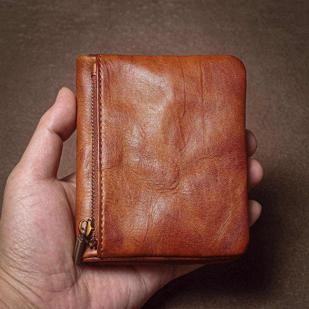 Vintage Genuine Leather Wallet For Men Women Zipper Coin Purse Driver License ID Card Holder Short Bifold Cowhide Purse
