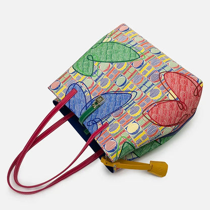 Women's Handbag Fashion Letter Printed Flower Design Large Capacity High End Texture Crossbody Bag