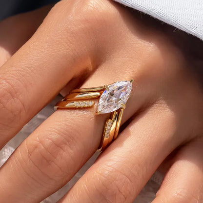 Marquise Cut Moissanite Ring Set S925 Silver Plate 18K Gold for Women GRA Certified Lab Diamond Wedding Band Gifts Jewelry