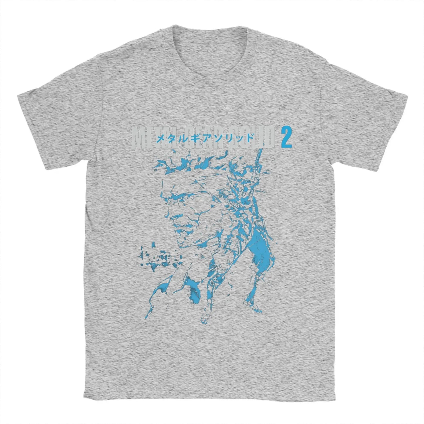 Men T-Shirts Metal Gear Solid 2 Vintage Pure Cotton Tee Shirt Short Sleeve Snake and Raiden Cover T Shirts  Collar Tops Unique