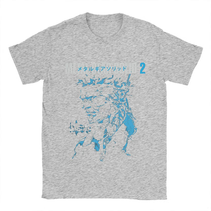 Men T-Shirts Metal Gear Solid 2 Vintage Pure Cotton Tee Shirt Short Sleeve Snake and Raiden Cover T Shirts  Collar Tops Unique