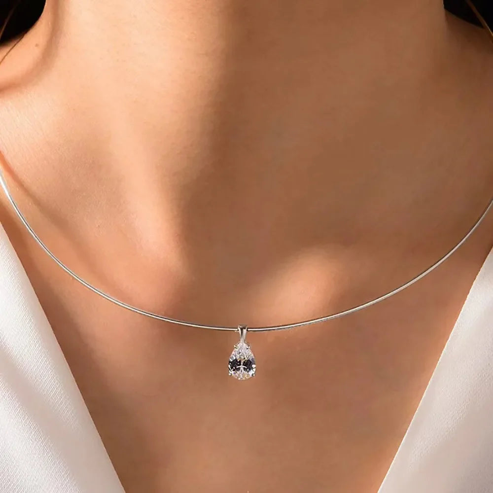 1.8carat Solitaire Pear Cut Moissanite Diamond Pendant Necklace 925 Sterling Silver Waterdrop Shape Necklaces Choker for Women