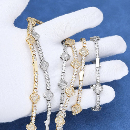 Bracelet de tennis en moissanite DVVS1, plaqué or 18 carats en argent sterling 925, motif trèfle à quatre feuilles, avec certificat GRA, bracelets de mariage pour femmes