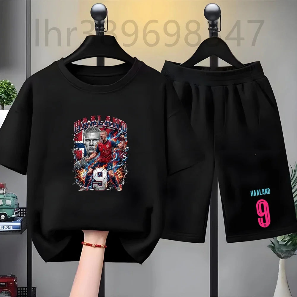 Summer Tees Football Famous General Print Set Suitable Children Short Sleeve Girls Boy Set Tshirt+Shorts 2pcs Kids Clothing