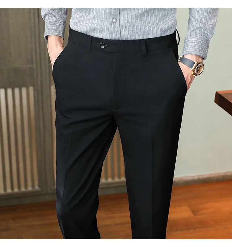 Plus size 40 38 Men Business Solid Suit Pant 2026 Spring Formal Slim Fit Wedding Trouser Mens Brand Fashion Casual Dress Pants
