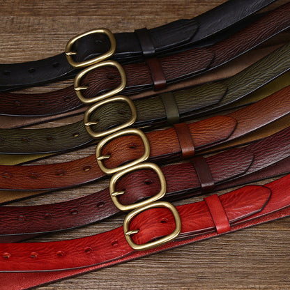 2.8CM Ladies Thick Cowhide Copper Buckle Genuine Leather Jeans Belt Women High Quality Retro Luxury Cintos Female Waistband