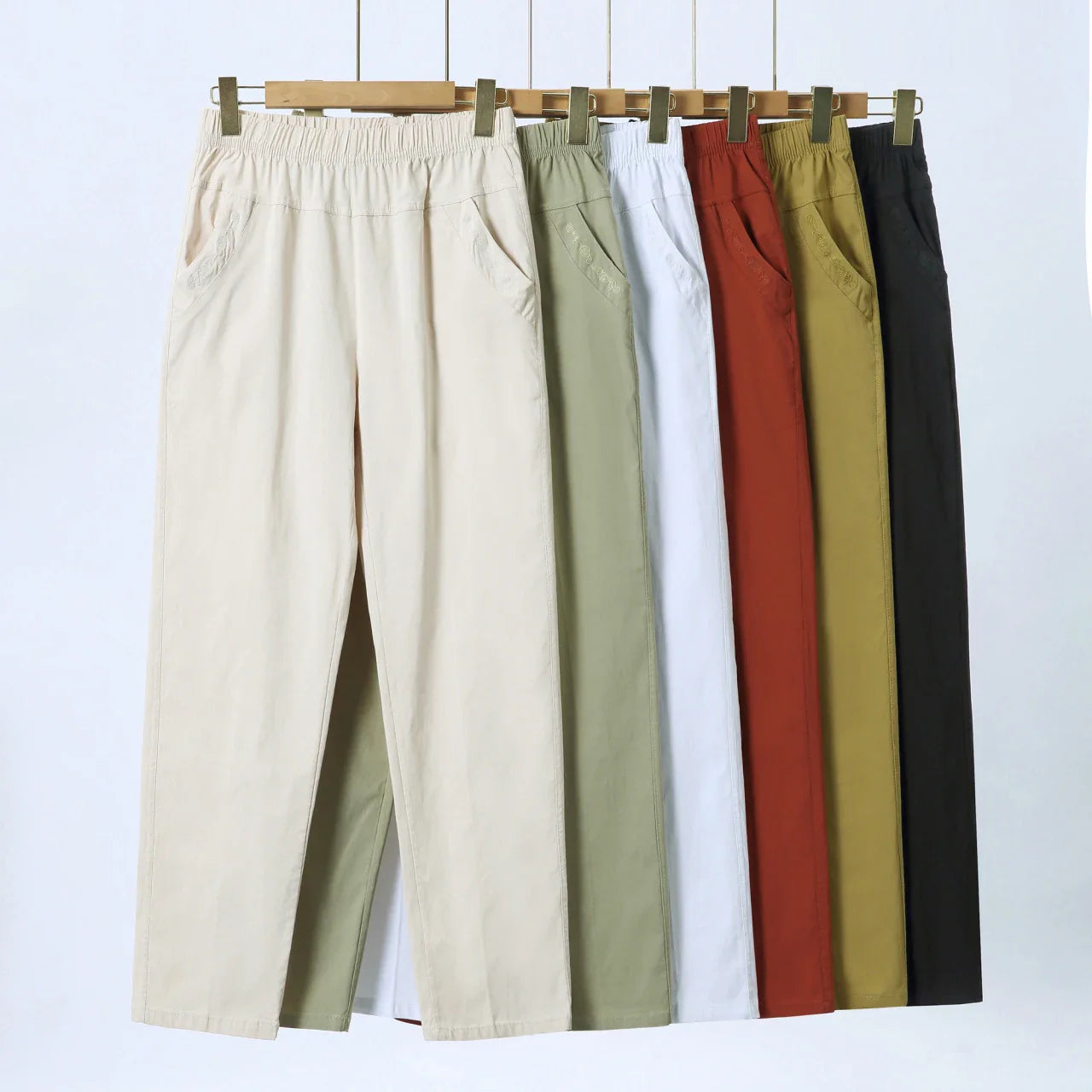 Summer Casual Washed Cotton Women's Plus Size Pants 2025 Elastic Waist Office Casual Outdoor Trousers Breathable Cool Clothing