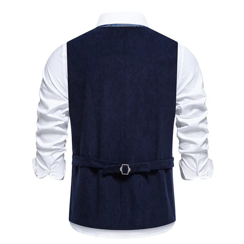 Suit Vest Man British Style Printed Single-breasted Male Waistcoat Slim V-neck Sleeveless Pocket Versatile Men Vest