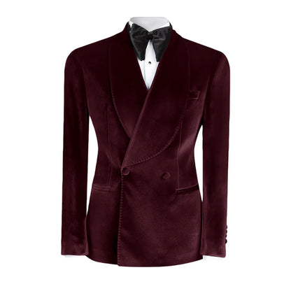 Vintage Velvet Wedding Tuxedos Jacket Double Breasted Men Blazers Suit Peaked Lapel Groom Wear Party Sport Coats Customized