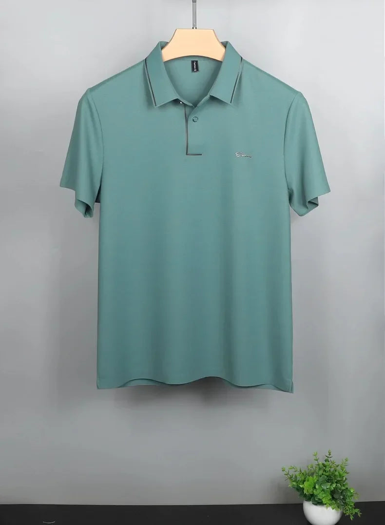 Luxury summer new ice silk breathable polo shirt men's short sleeve high-end exquisite letter embroidery casual lapel T-shirt