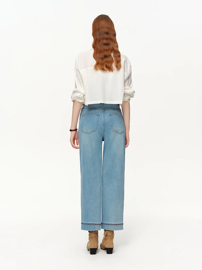 Double-length Jeans Women High-waisted Slim-fit Classic Straight Pants High Waist Elegant Office Lady Spring Trendy