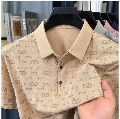 Luxury fashion brand trend printed short sleeve polo shirt men's summer new personality comfort breathable casual lapel T-shirt